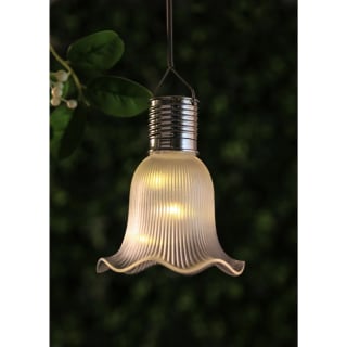 Solar Powered Ribbed Tulip Hanging Light - Clear
