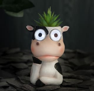 Solar Powered Cow with Artificial Succulent