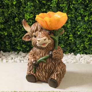 Highland Cow XL Bird Bath Ornament - Orange