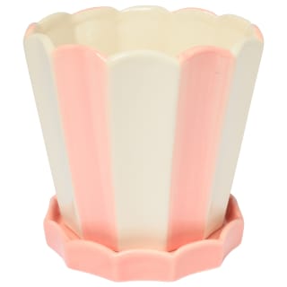 Stripe Planter on Plate - Pink