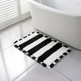 Bathroom Collection Ruffle Edge Stripe Bath Mat - Black