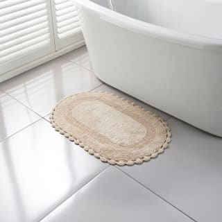 Bathroom Collection Crochet Trim Oval Bath Mat - Beige