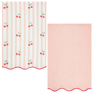 Fruit Tea Towels with Scalloped Edge - Cherry