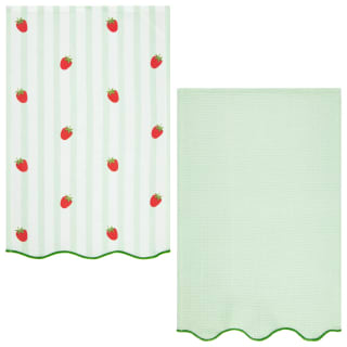 Fruit Tea Towels with Scalloped Edge - Strawberry