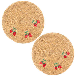 Strawberry Embroidered Jute Placemat 2pk