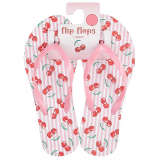 Ladies Cherry Print Flip Flops Sizes 3-8