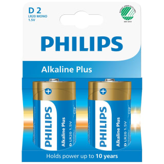 Philips D Alkaline Plus Batteries 2pk