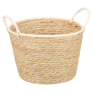 Natural Woven Basket with Handles - White