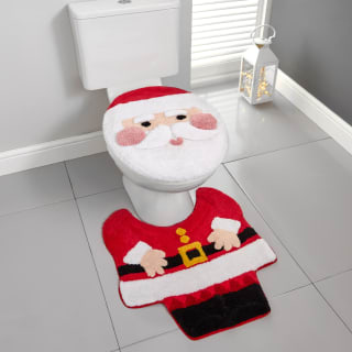 Christmas Toilet Seat Cover & Pedestal Mat - Santa