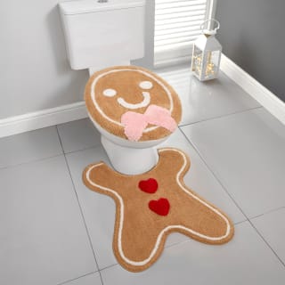 Christmas Toilet Seat Cover & Pedestal Mat - Gingerbread Man