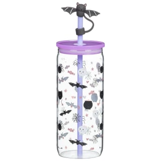 Halloween Glass Tumbler & Straw - Bat