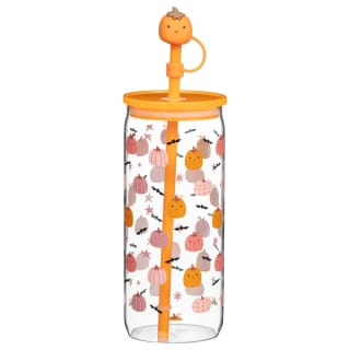 Halloween Glass Tumbler & Straw - Pumpkin