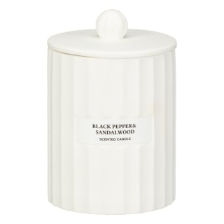 White Ceramic Scented Candle With Lid - Black Pepper & Sandalwood