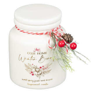 White Pudding Candle with Winter Berry Charm
