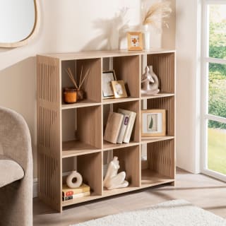 Slatted 9 Cube Unit - Oak Effect