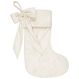 Alpine Charm Pearl Christmas Stocking with Bow - White