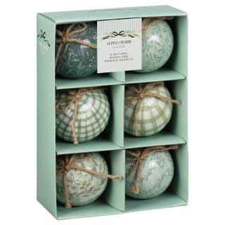Alpine Charm Woodland Printed Baubles 6pk - Natural