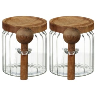 Home Ribbed Jars with Acacia Lid & Spoons 2pk