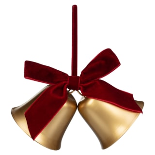 2 Hanging Brass Bells with Bow
