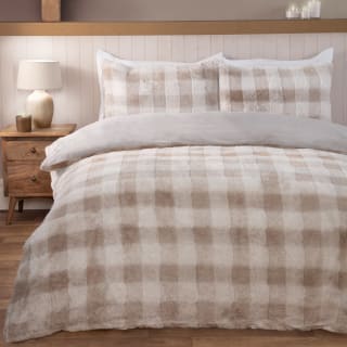 Natural Check Faux Fur Duvet Set - King