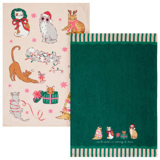 Christmas at Home Cat Printed Tea Towels 2pk