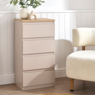 Sienna Oak Effect Narrow 4 Drawer Chest - Cashmere