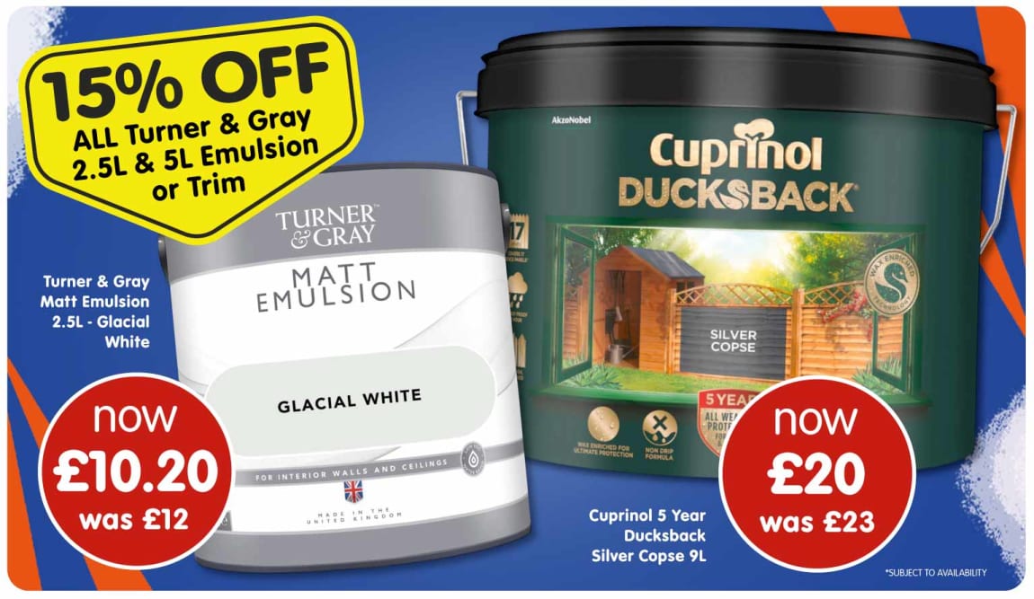 Save on Turner & Gray Paint at B&M.