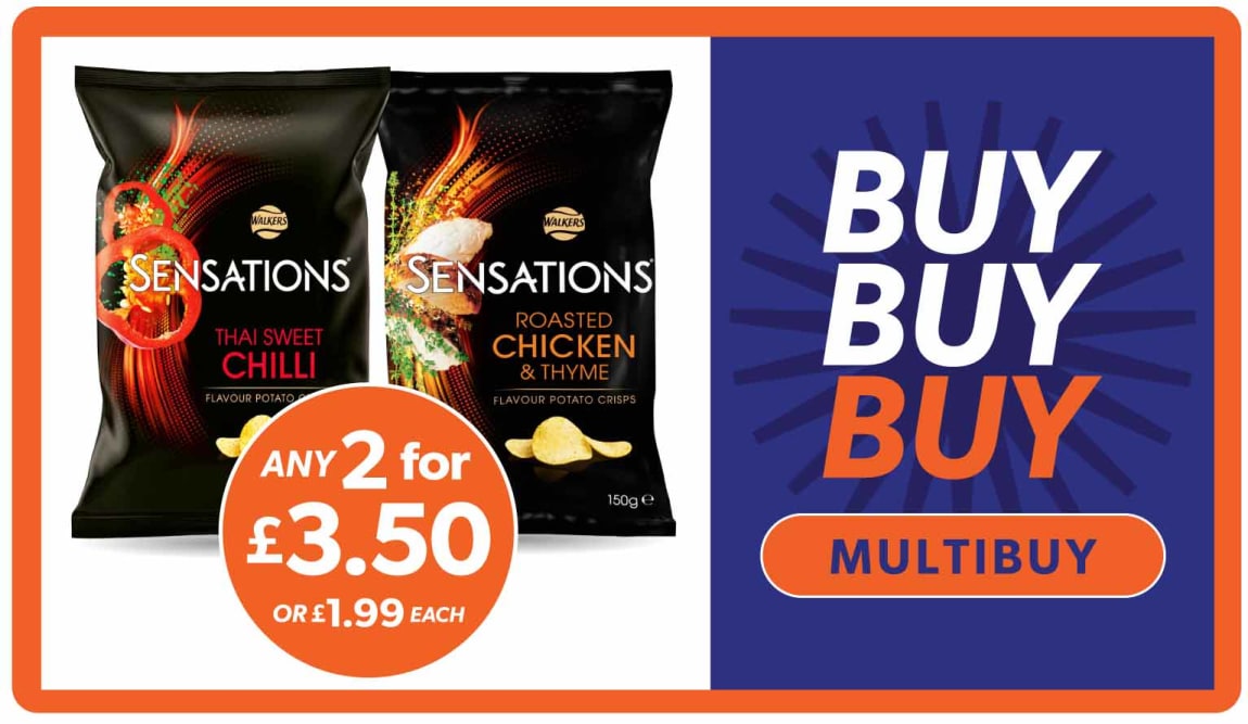 2 for &pound;3.50 Walkers Sensations at B&M.