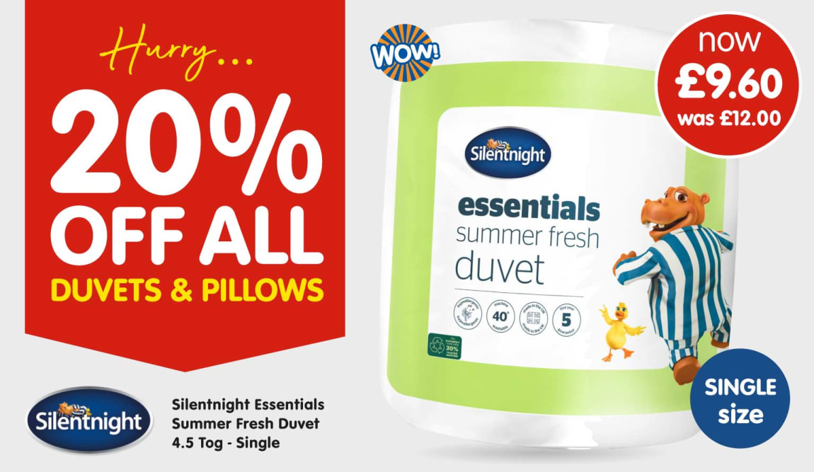 20% Off Duvets & Pillows at B&M.
