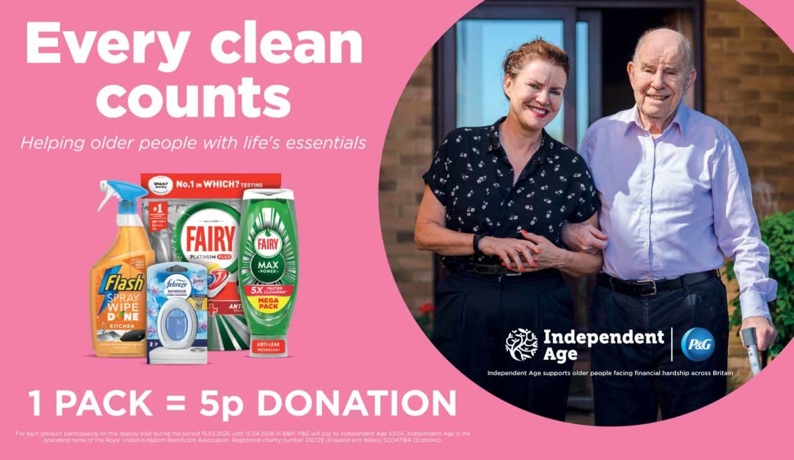 B&M, P&G and Independant Age. Footer.